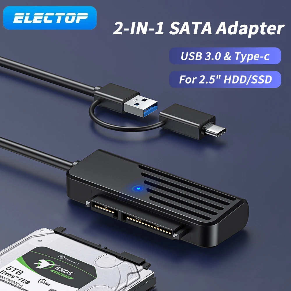 

Адаптер ELECTOP 2 в 1 USB 3,0 к SATA, кабель USB Type-c SATA 3, до 6 Гбит/с, поддержка 2,5-дюймового внешнего SSD HDD, адаптер для жесткого диска