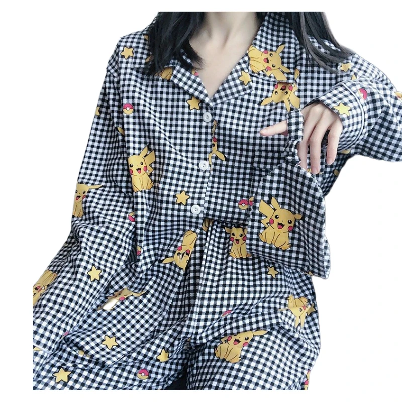 Аниме периферийные пижамы в черно-белую клетку с покемоном Пикачу Мужская и