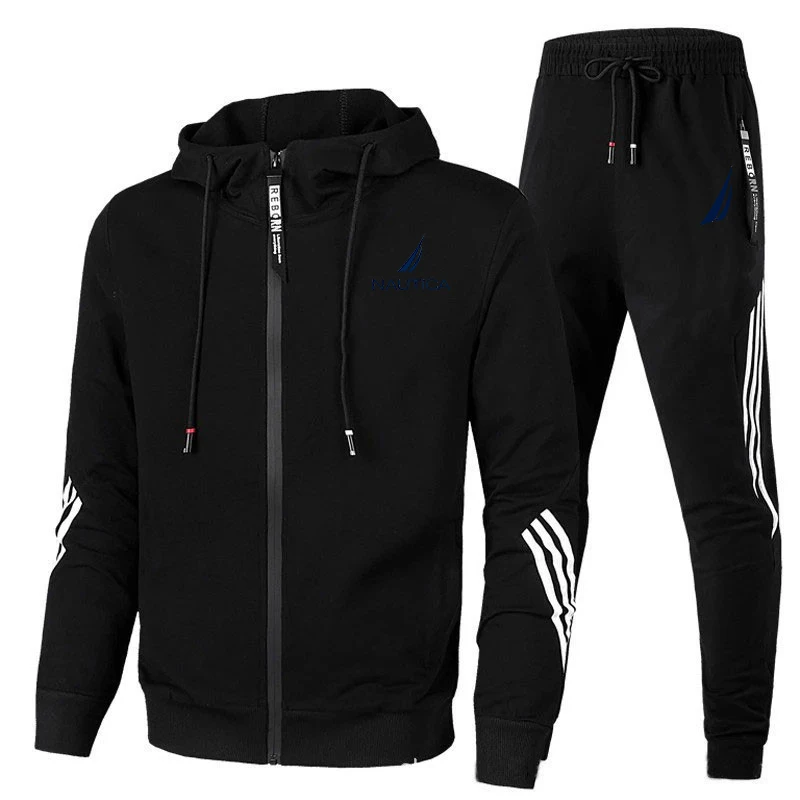2023 New Brand NAUTICA Men's Zipper Hoodie Set + 2pcs High Quality Casual Sweatpants Fashion Sports Men's Suit M-XXXL