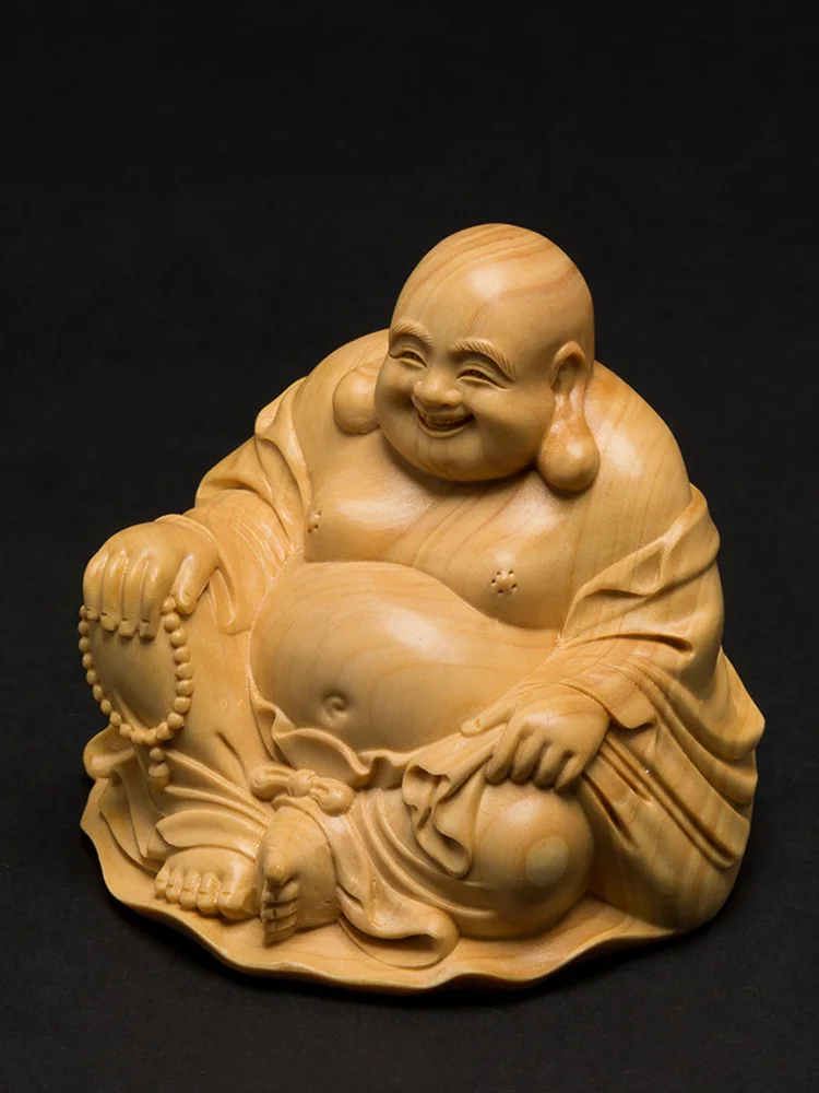 Деревянная мини-Статуэтка счастливого Будды маленькие фигурки деревянная