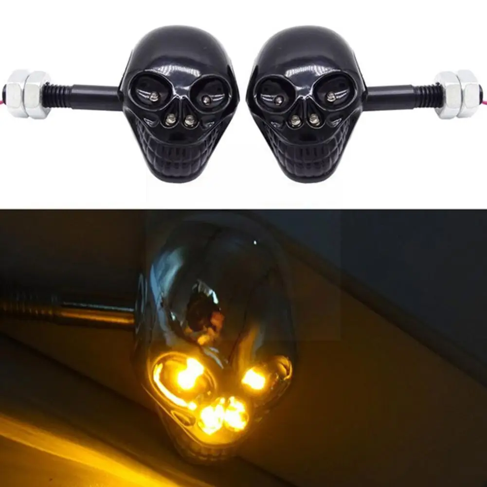 

2pcs Skull Turn Signal 12v Motorcycle Flashing Signals Rear Red/blue Led Light Turn Lights Yellow Flashing Indicator T X9h1