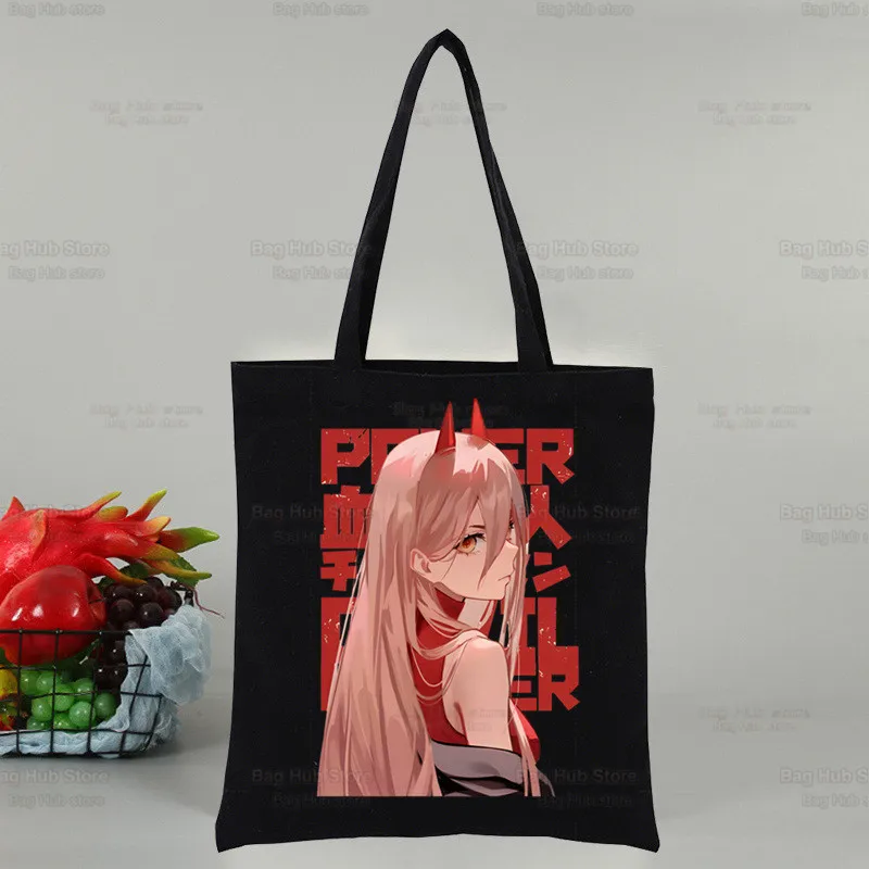 

Chainsaw Man Black Reusable Shopping Bag Women Canvas Pochita Tote Bags Makima Eco Bag Japanese Anime Denji Shoulder Bags
