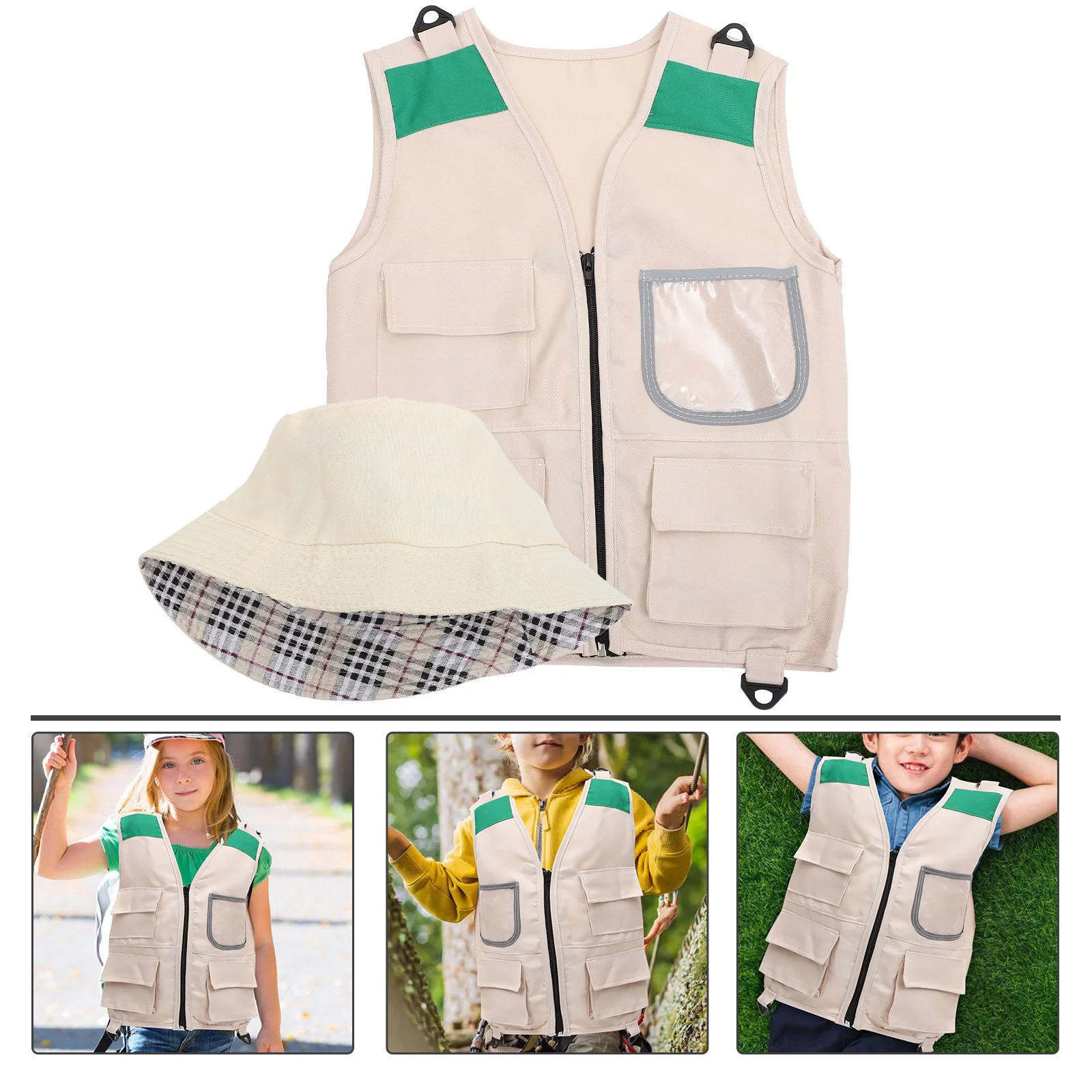 

Stage Costumes Kids Explorer Kit Khaki Hat Children's Clothing Camping Vest Fabric Adventure Outdoor Fishing