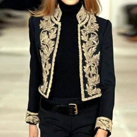 renaissance style slim short blazer 2022 women flower printed half high collar fashion casual blazer plus size buttonless jacket