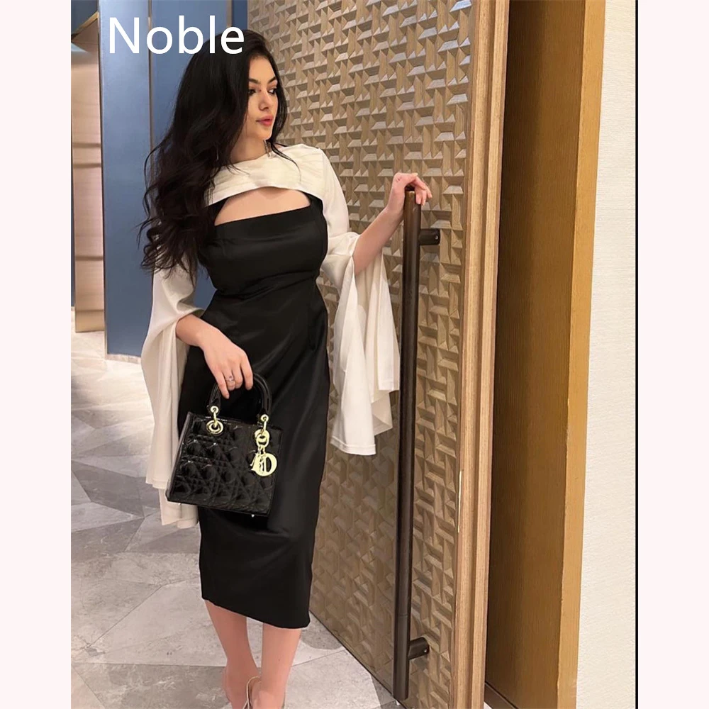 

Noble Popular White Shawl Sleeves Summer Formal Evening Dress For Women 2023 Saudi Arabia Black Midi Length Custom Gowns