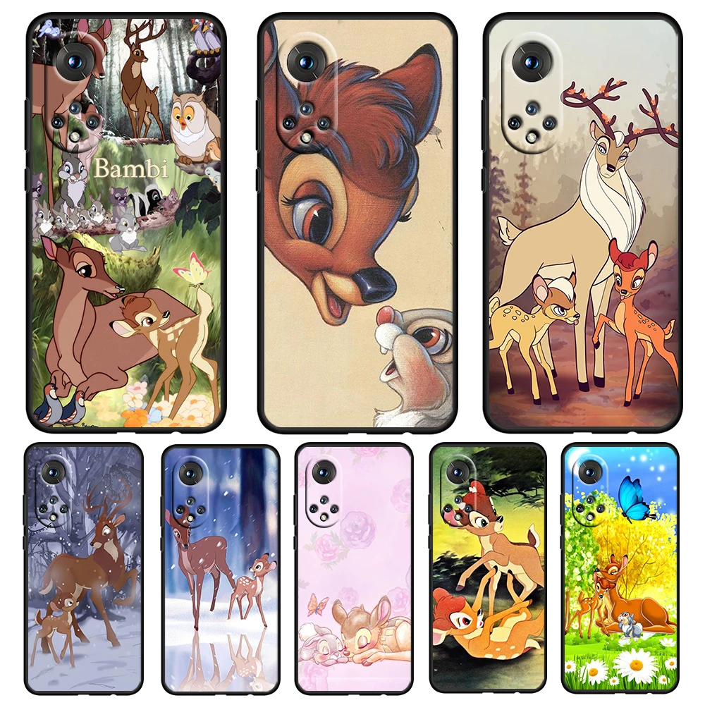 

Anime Bambi Disney Black Phone Case For Honor 70 60 SE 50 X8 X7 X30 X20 20 10 10X 10i 9C 9A 9X 8A 8X Pro Lite Soft Cover Shell