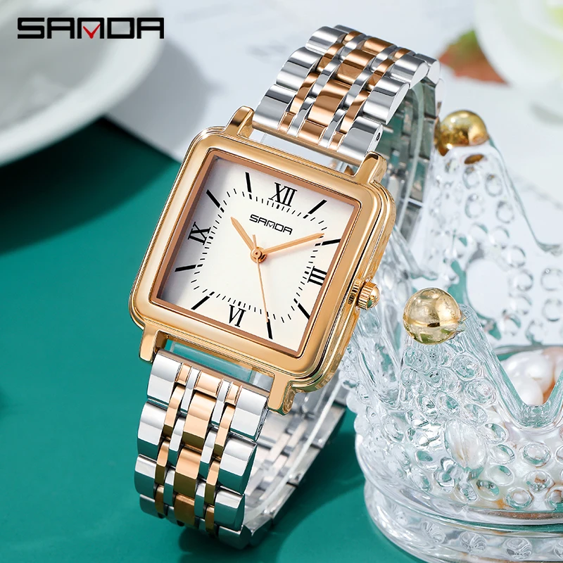 

SANDA 1103 Ladies Quartz Watches Fashion Leather Women Square Watch Simple Rose Gold Wristwatches Lover's Gift Relogio Feminino