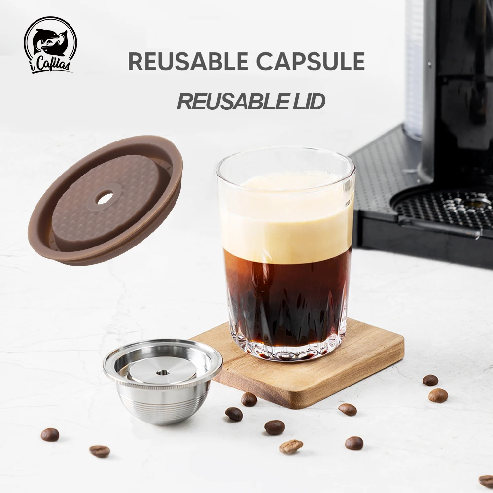 

iCafilas Reusable Coffee Capsule for Nespresso Vertuoline 80/150/230ml Stainless Steel Filter Pod & Coffee Lid for Vertuo Next