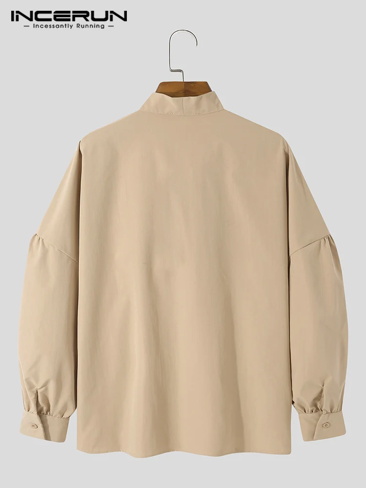 INCERUN Tops 2022 Fashion New Men Loose Long Sleeve Tie Blouse Stylish Solid Hot Sale Comfortable Casual Streetwear Shirts S-5XL