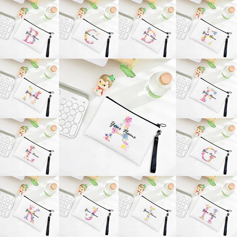

Letter Personalized Custom Name Women's Canvas Makeup Cosmetic Travel Bags Bridesmaid Bag Pencil Cases for Girls Pouch Posmetics