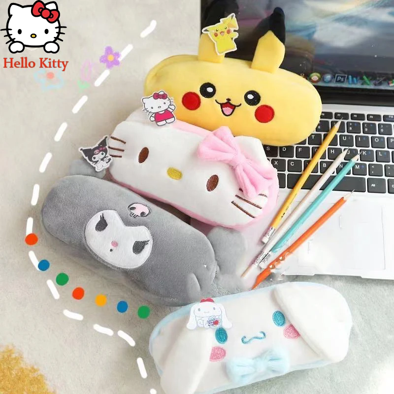 

Anime Cartoon Hello Kitty Kuromi Plush Pencil Case Kawaii Stationery Cute Pencil Box Girls Cosmetic Storage Bag School Supplies