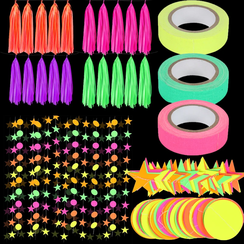 

Неоновая бумажная гирлянда, круглые точки, звезды, подвесной декор для дня рождения, свадьбы, вечеринки, украшения, Хэллоуин, светящаяся в те...