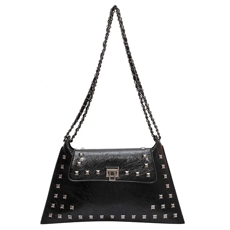 

Brand handbag new design retro riveted shoulder bag female spring new texture chain hand bill of lading shoulder crossbody bag