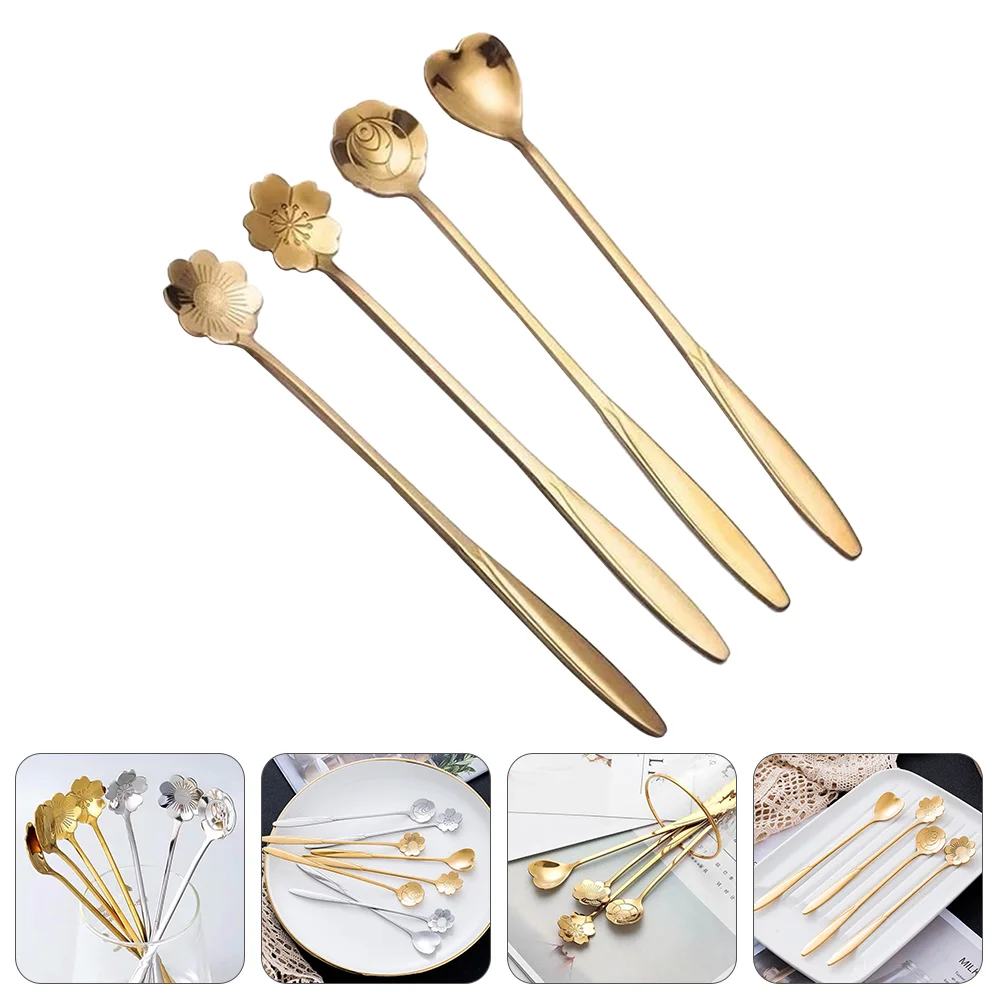 

12pcs Stainless Steel Long Handle Stirring Spoons Dessert Spoons (Golden)