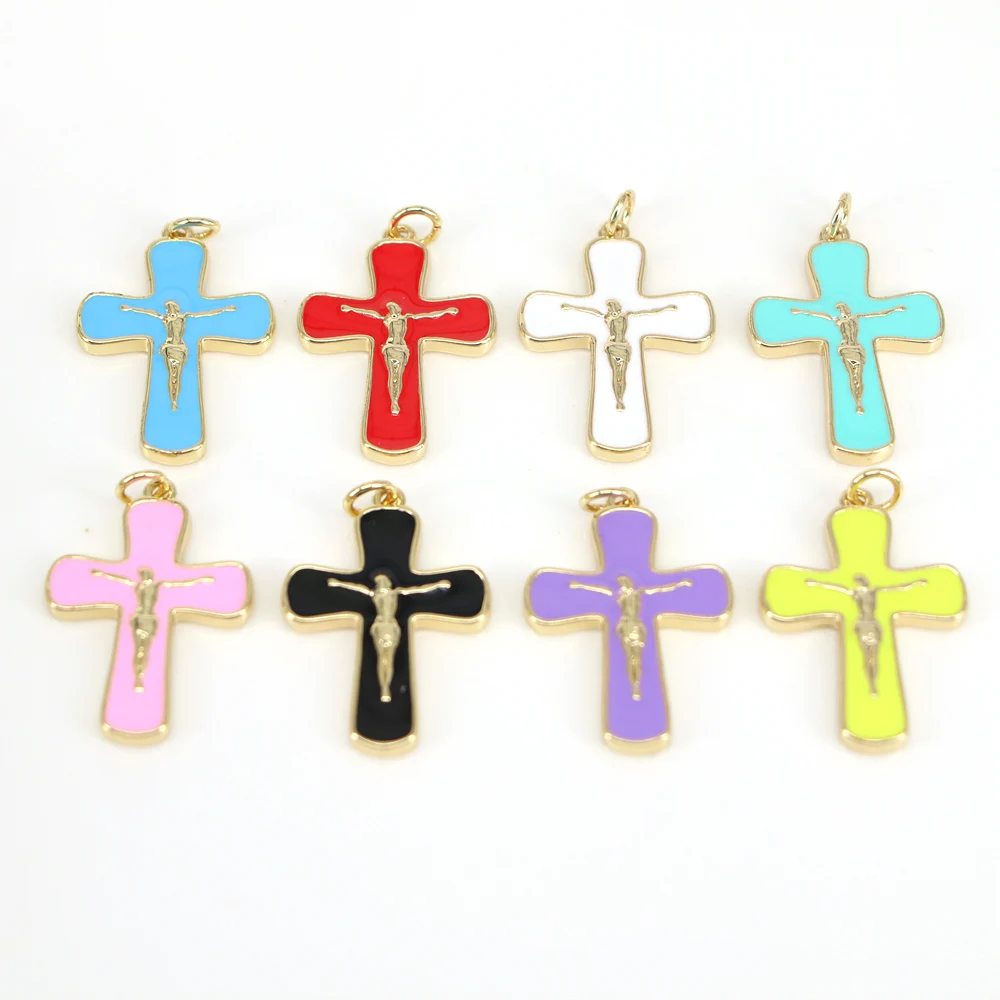 

10 шт., эмалевые подвески в виде креста, Металлические Подвески для изготовления браслетов и ожерелий