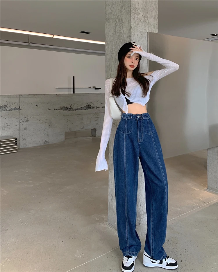 N2294  The new loose drape wide-leg trousers all-match trousers are thin and high-waisted mopping jeans