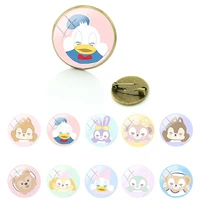 disney light colorful hand painted cartoon donald duck characters round glass brooches pins gifts jewelry high quality fsd241