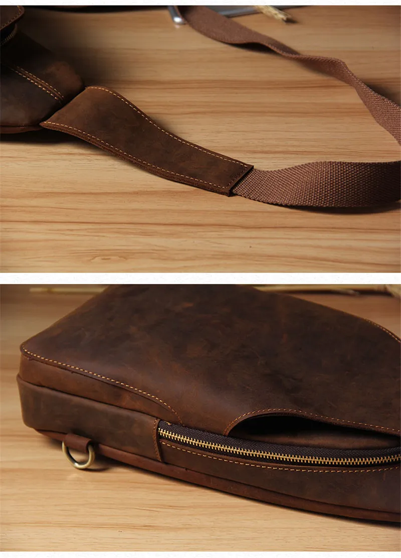 Retro fashion high-quality crazy horse leather men's large-capacity chest bag casual daily multi-function cowhide crossbody bag