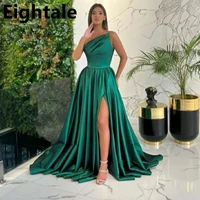 eightale 2022 emerald green satin simple a line floor length evening dress side slit cheap prom party gown robe soir%c3%a9e femme