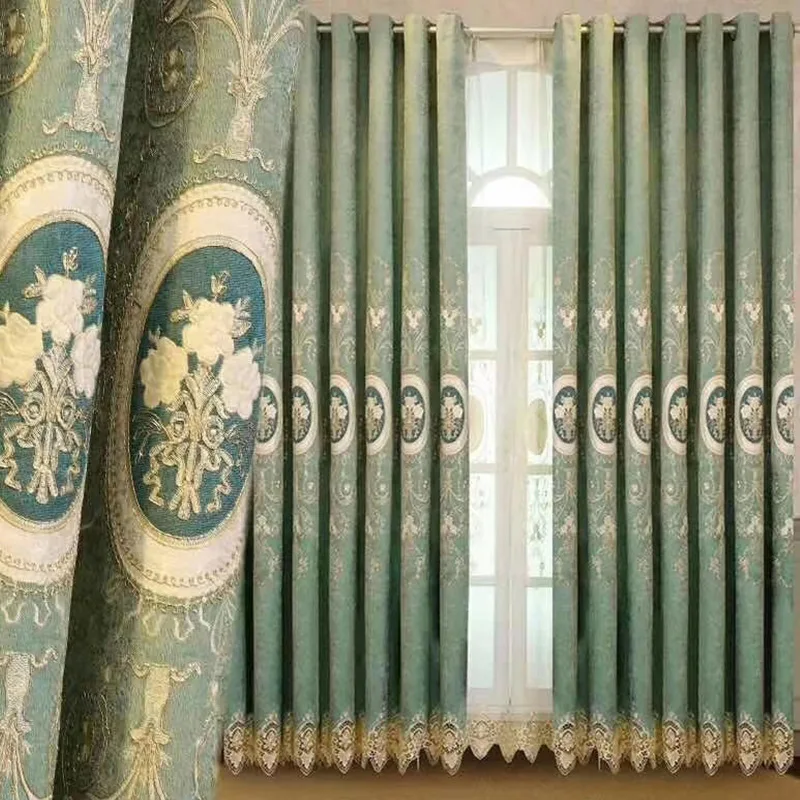 

High Grade Curtains for Living Room Chenille Cortina Thickened Blackout Curtains Rope Embroidered Velvet Drapes Window Custom