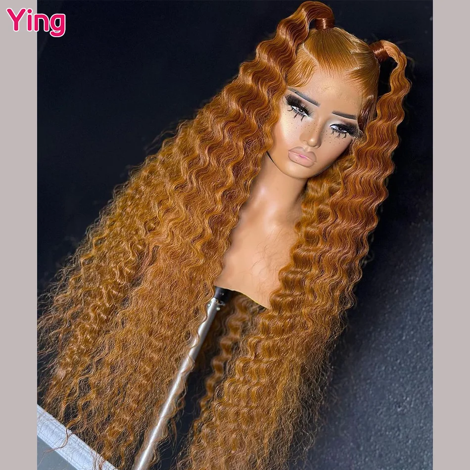 Ying Hair 200% Deep Wave Ginger Brown 13x6 Lace Frontal  Wig Human Hair 13x6 Lace Front Wig PrePlucked 5x5 Transparent Lace Wig