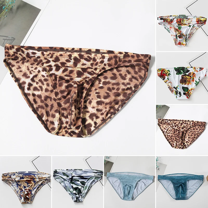 

Men's Sexy Low Waist Underwear Leopard Print Breathable Briefs Smooth Elastic Pants Ice Silk Briefs Stretching For Man Panties