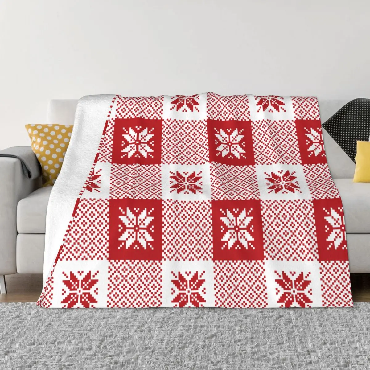 

Christmas Nordic Buffalo Check Plaid In Red And White Blanket Flannel Spring Autumn Throw Blankets for Bedding Couch Bedspread