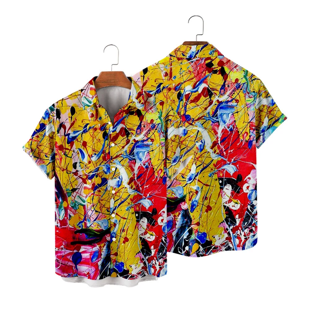Men's Shirts Hawaii Shirt Short-Sleeve Aloha Casual Beach Creative Graffiti Streetwear
