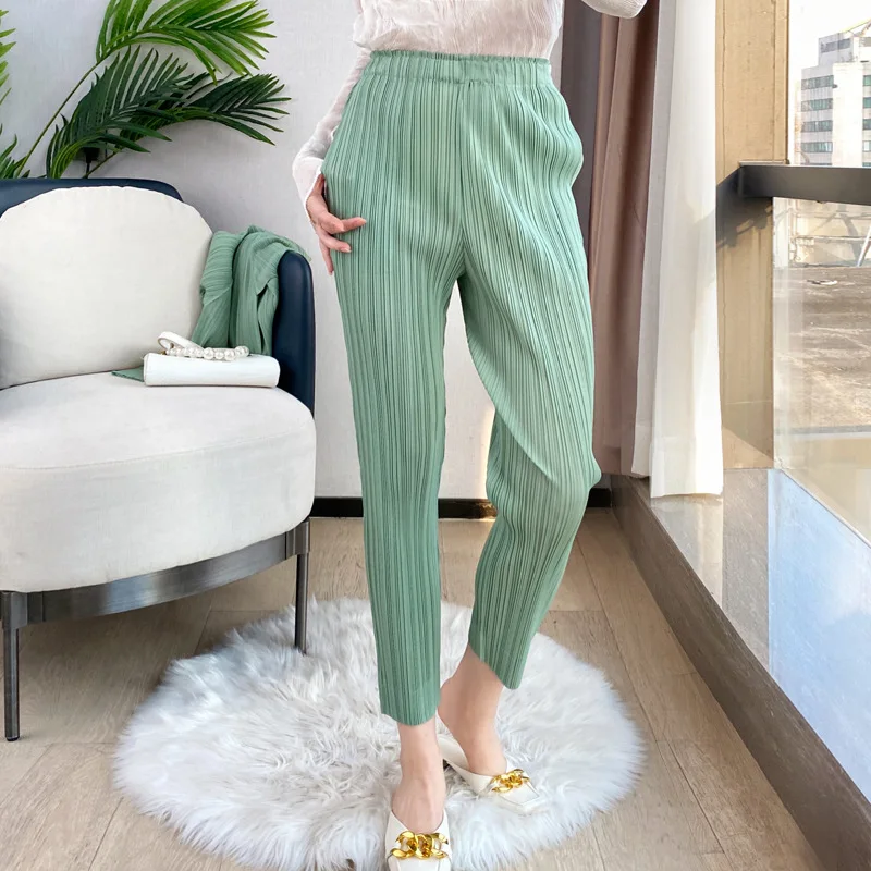 Miyake issey Miyake tasarımcı kadın pilili pantolon high-end harem pantolon yaz küçük ayak rahat büyük boy dokuz puan havuç pantolon
