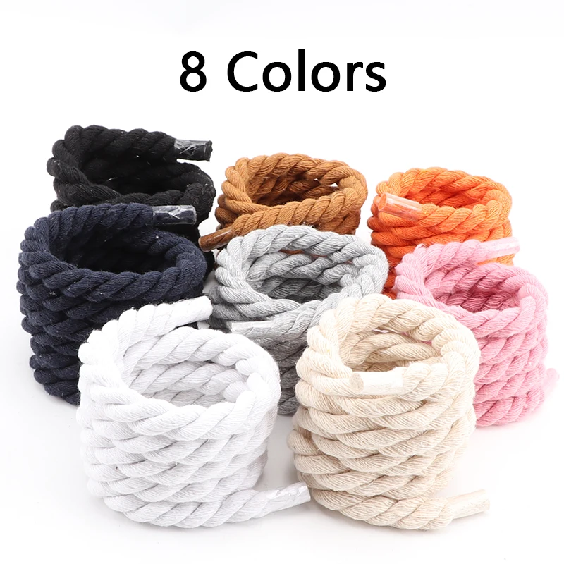 

Quality Round Shoelaces Hand-woven 1CM Shoelace Three-strand Cotton Rope Solid Color Bold Cotton Twist Decoration Shoe Laces