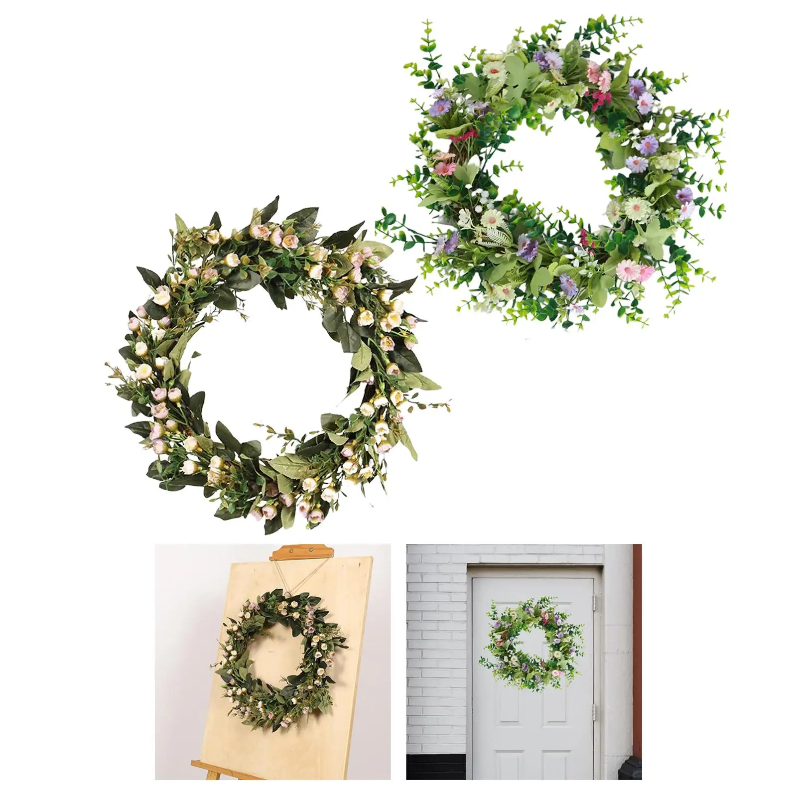 

2Pcs Artificial Flower Wreath Hanging Garland Home Decor Door Wreath for Wedding Farmhouse Indoor Outdoor Photo Props Party