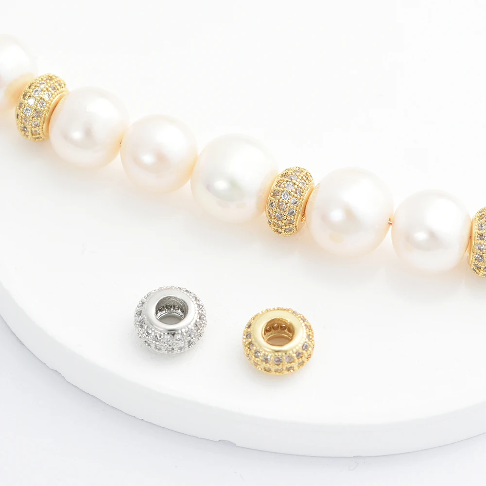 DARENLI 2 шт. позолоченные/родиевые латунные бусины-подвески с цирконием браслет