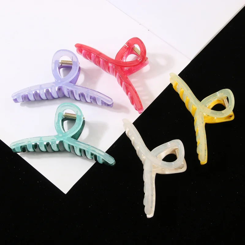 

1pc 11CM Ribbon Hair Clip AB Face Bright Color Hair Grab Claw Clip Personality Fashion Hair Accessories for Women Accessories