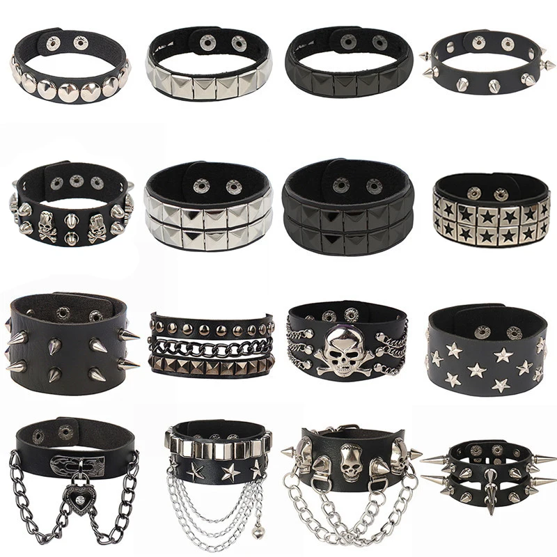 

Vintage Star Skull Pu Leather Bracelet for Women Cool Trend Charm Fashion Adjustable 80s Bracelet Harajuku Jewelry Gift