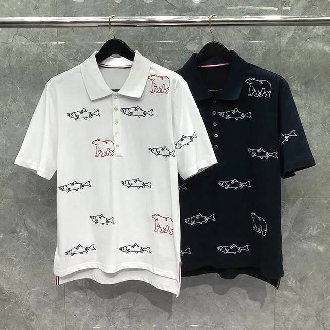 

Мужская хлопковая рубашка-поло с коротким рукавом и вышивкой