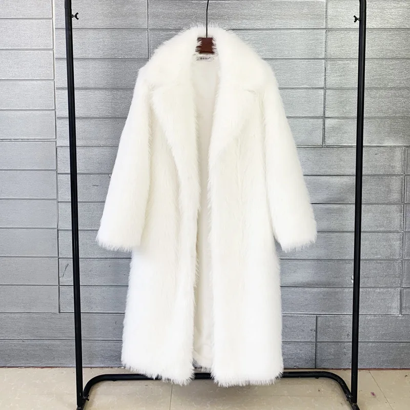 Autumn and Winter 2022 Women's Long Suit Collar Overcoat Fashion Faux Fur Coat Casaco Feminino De Inverno Super Quente