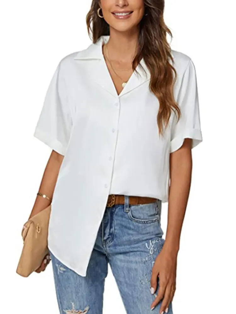 

2022 Summer Short Sleeve Shirt Women Button Up Shirt Ladies Casual White Shirt For Women