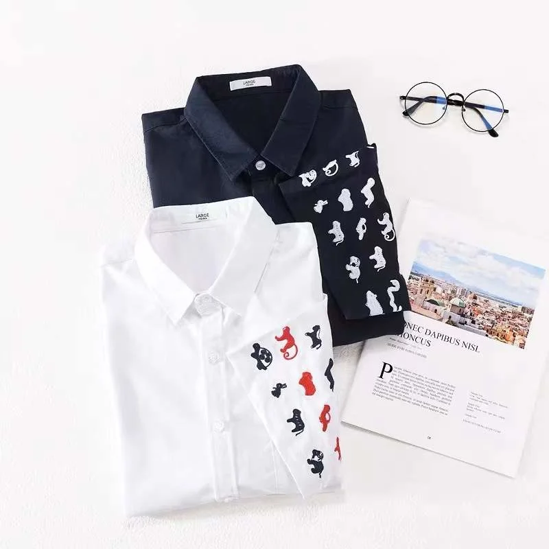 TB THOM Men's Shirt 2022 Summer Fashion Animals Embroidery Design Blouse Cotton Oxford Loose Casual Short Sleeve Lapel Shirts