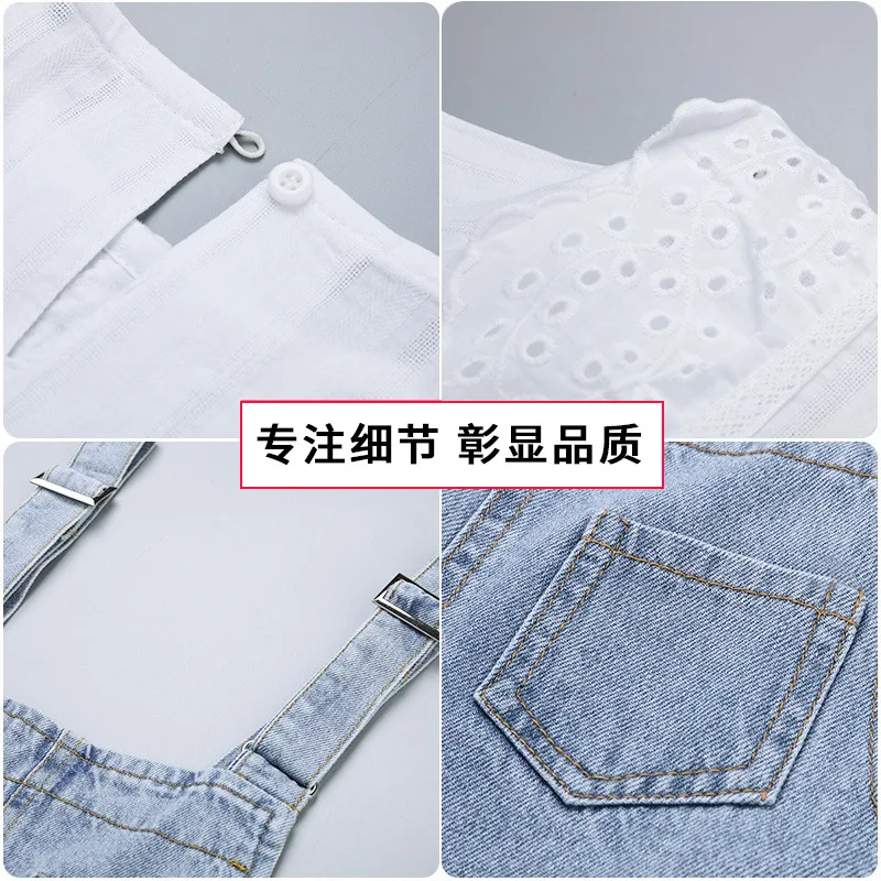 2022 летний женский костюм детская белая футболка + джинсовые короткие брюки