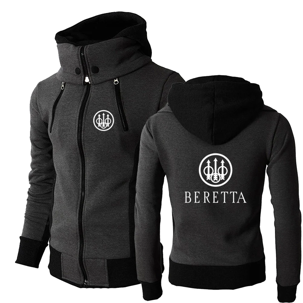 

Beretta Firearms Printed Spring Autumn New Hoodies Sweatshirt Men's Jacket Coat Double Zip Scarf Collar Fleece Windbreaker