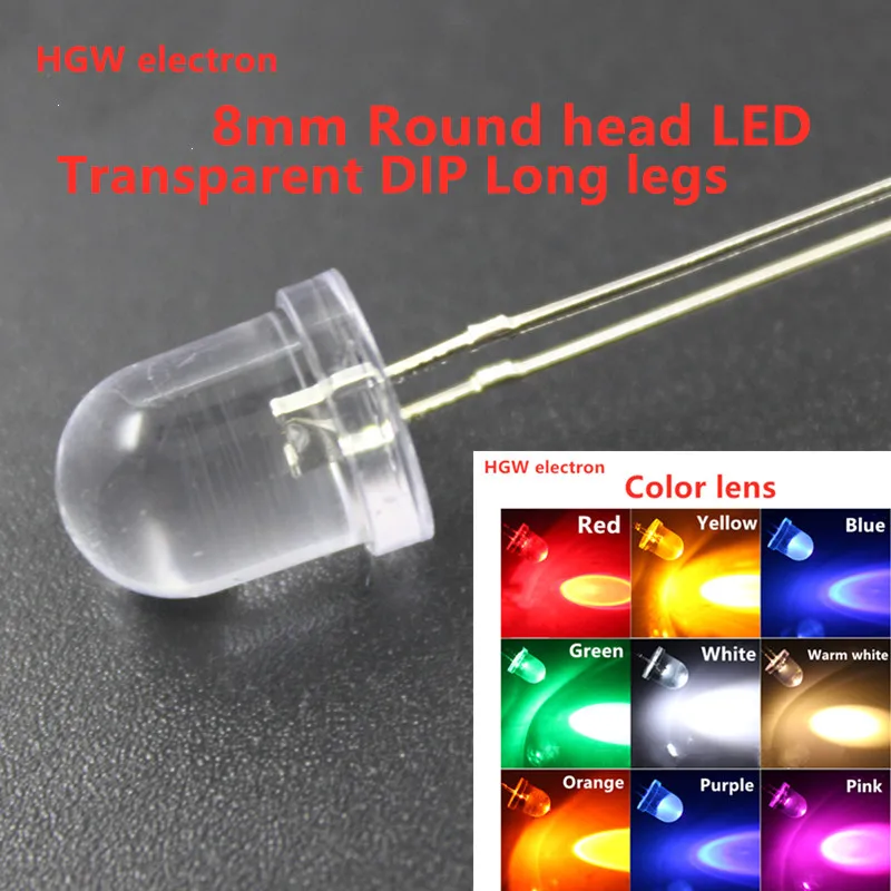 

20Pcs 8MM Round head transparent LED Diode Kit 3V Set Light Emitting Warm White Red Green Yellow Blue RGB Fast Slow LED KIT
