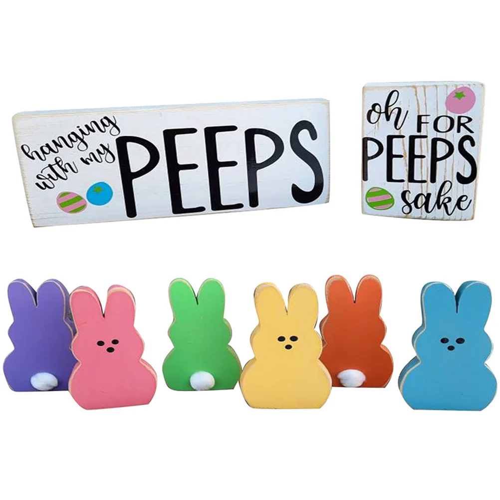 

1 Set Table Decor Bunny Wooden Sign Wood Blocks Tiered Tray Decorations Spring Decor Home Table Decor Decorative Trays Signs