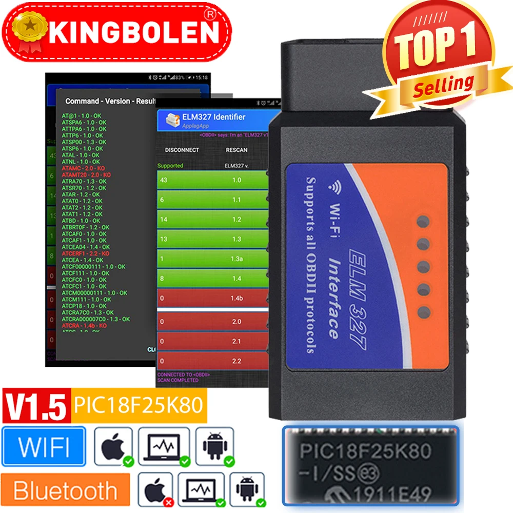 

ELM327 V1.5 OBD2 сканер PIC18F25K80 BT/Wifi ELM 327 OBD Автомобильный диагностический инструмент для Android /IOS PK Vgate Icar2 кодовый считыватель