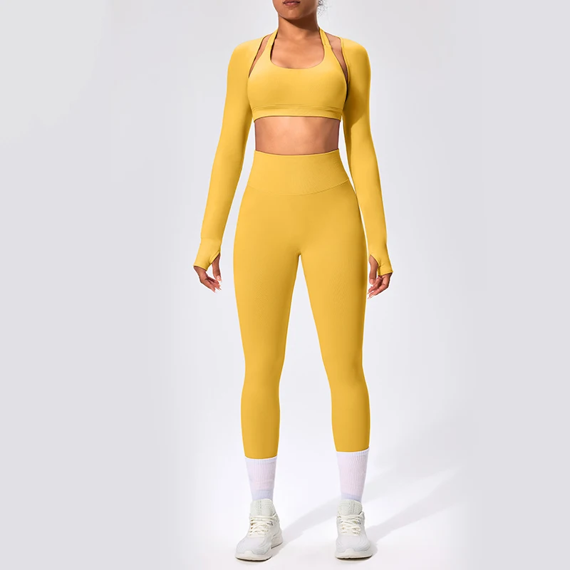 Женские тренировки приятные для кожи костюмы из трех предметов йоги леггинсы с