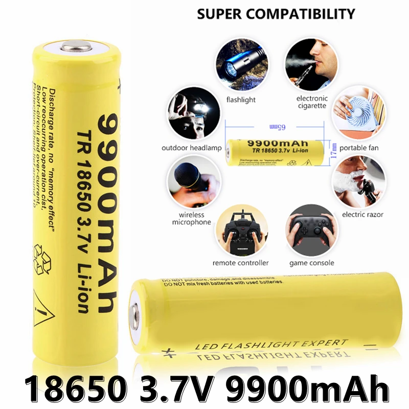 

NEW 1-20Lot 18650 Battery 3.7V 9900mAh Rechargeable Li-ion Battery for LED Flashlight Torch Batery lI-ion Battery+ Free Shipping