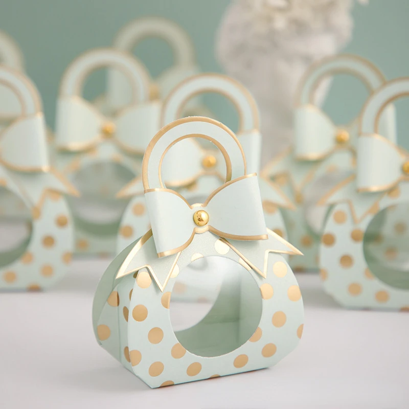 

5/20Pcs Portable Candy Bag Cute Bow Mini Gift Bag Box Party Baby Shower Gold Foiling Paper Chocolate Candy Wedding Favours Boxes