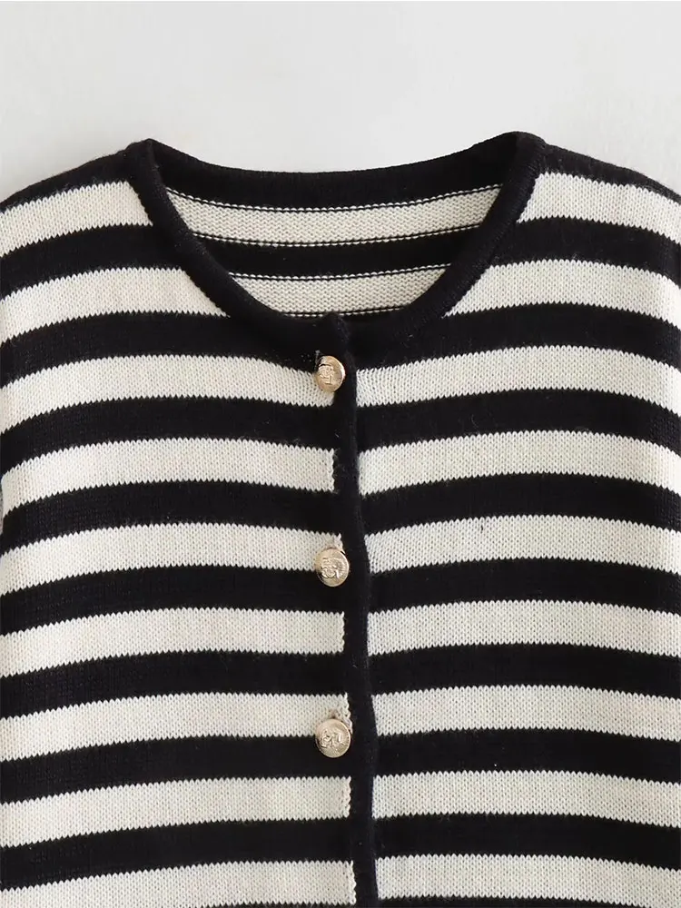 Nlzgmsj TRAF 2023 осенний женский полосатый Модный Новый комбинированный вязаный свитер