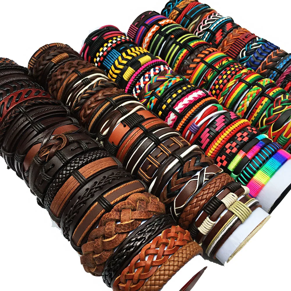 

Fashion Wholesale Bulk Lots Random 30PCS/Lot Mix Styles Leather Cuff Bracelets Men's Women's Jewelry Party Gifts MX15