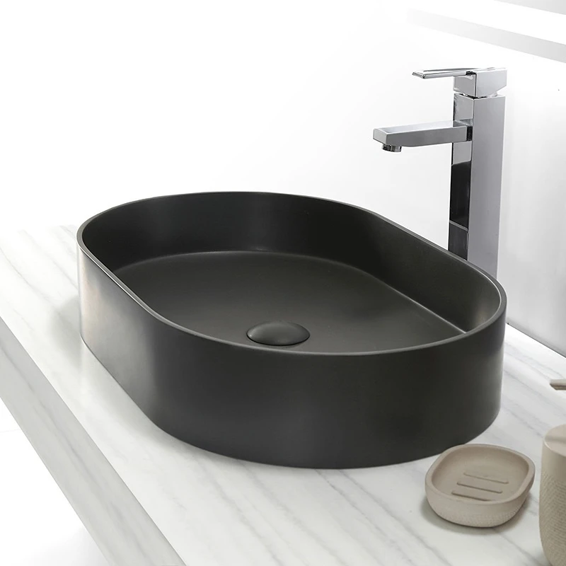 

Black Oval Solid Surface Lavabo Bathroom Sink Stone Washbasin Above Counter Basin