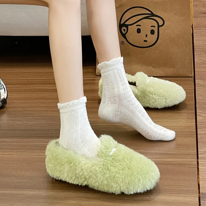 

Slip On Shoes For Women Loafers Fur Round Toe Casual Female Sneakers All-Match Shallow Mouth Autumn Slip-on New Fall Moccasin PV